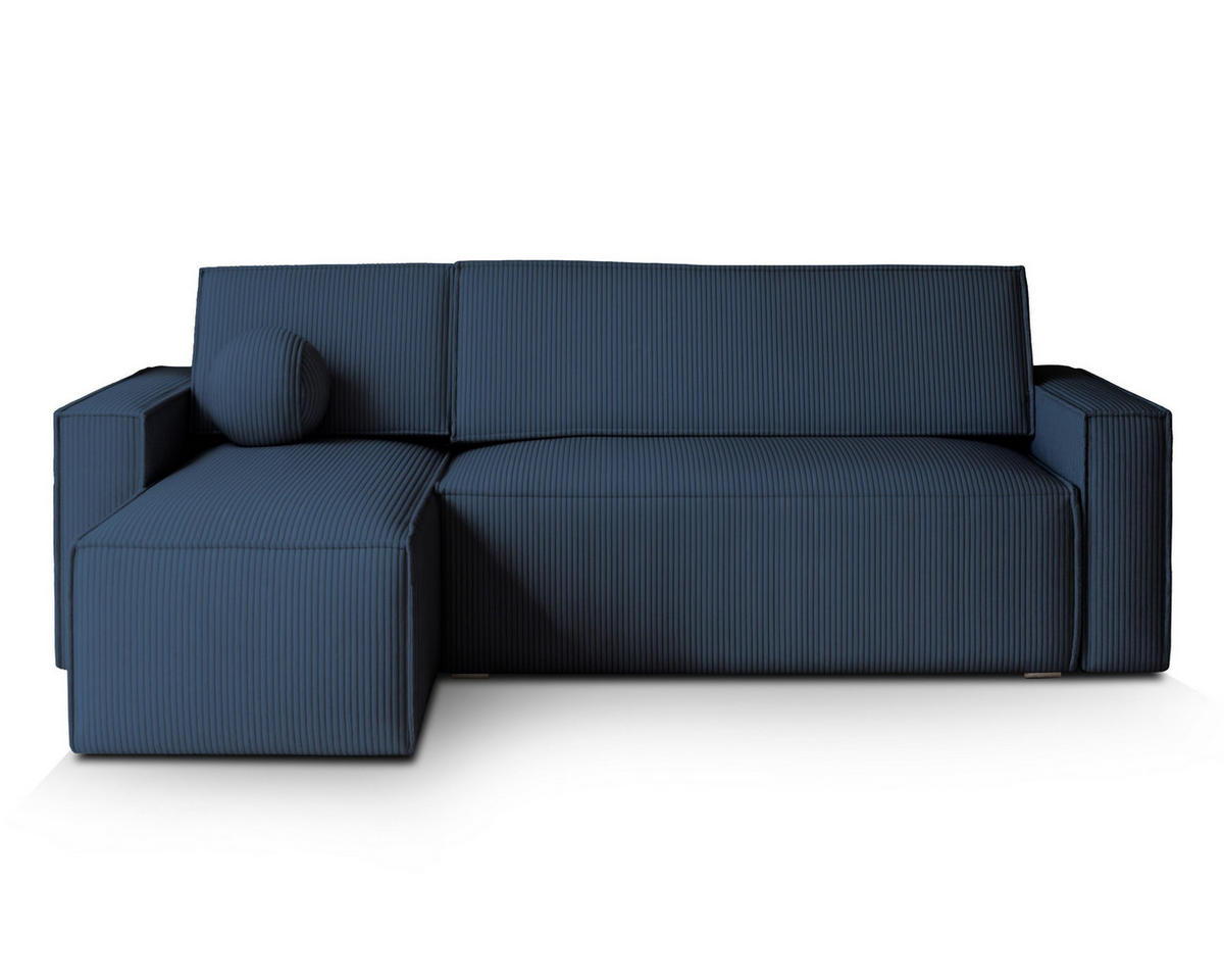 ECKSOFA RAVELO P Blau Kordstoff mit Schlaffunktion - Blau, Holz (240/140cm) - MASSENO
