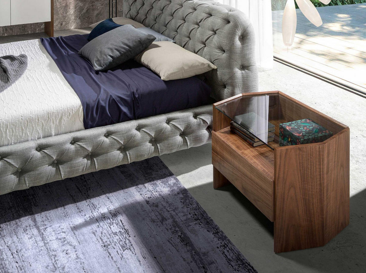 NACHTSCHRANK Nachttisch Nussbaum mit Platte aus gehärtetem Glas 65/45/50 cm - Nussbaumfarben, Glas/Holz (65/50/45cm) - ANGEL CERDA