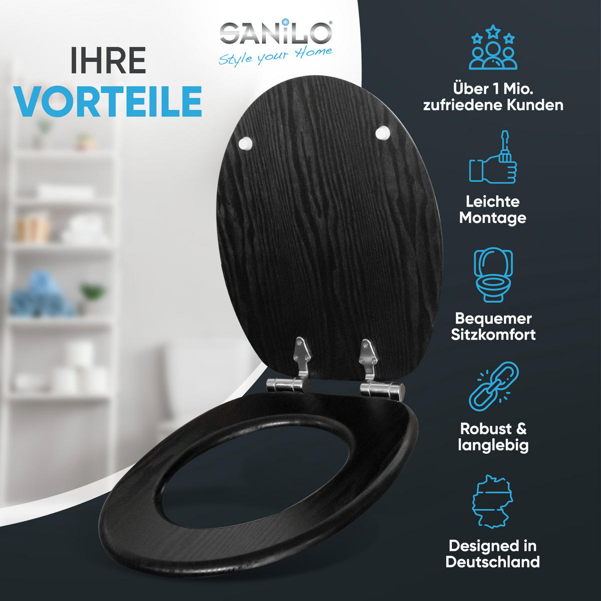 WC-SITZ mit Absenkautomatik Black Wood - Schwarz, Holzwerkstoff (38/6/47cm) - Sanilo