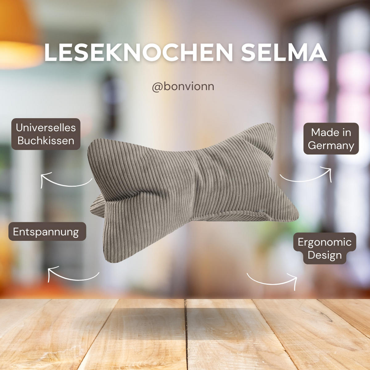KISSEN Leseknochen Selma - Grau, Textil (22/42cm) - Bonvionn