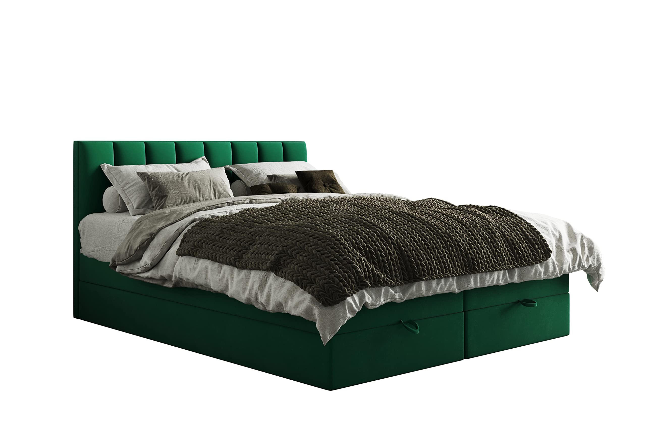 BOXBETT mit Bettkästen und Matratze - Bett Gusto mit Topper aus Memory Visco - Grün - 160 x 200 cm - Grün, Holzwerkstoff/Kunststoff (160/200cm) - Trada