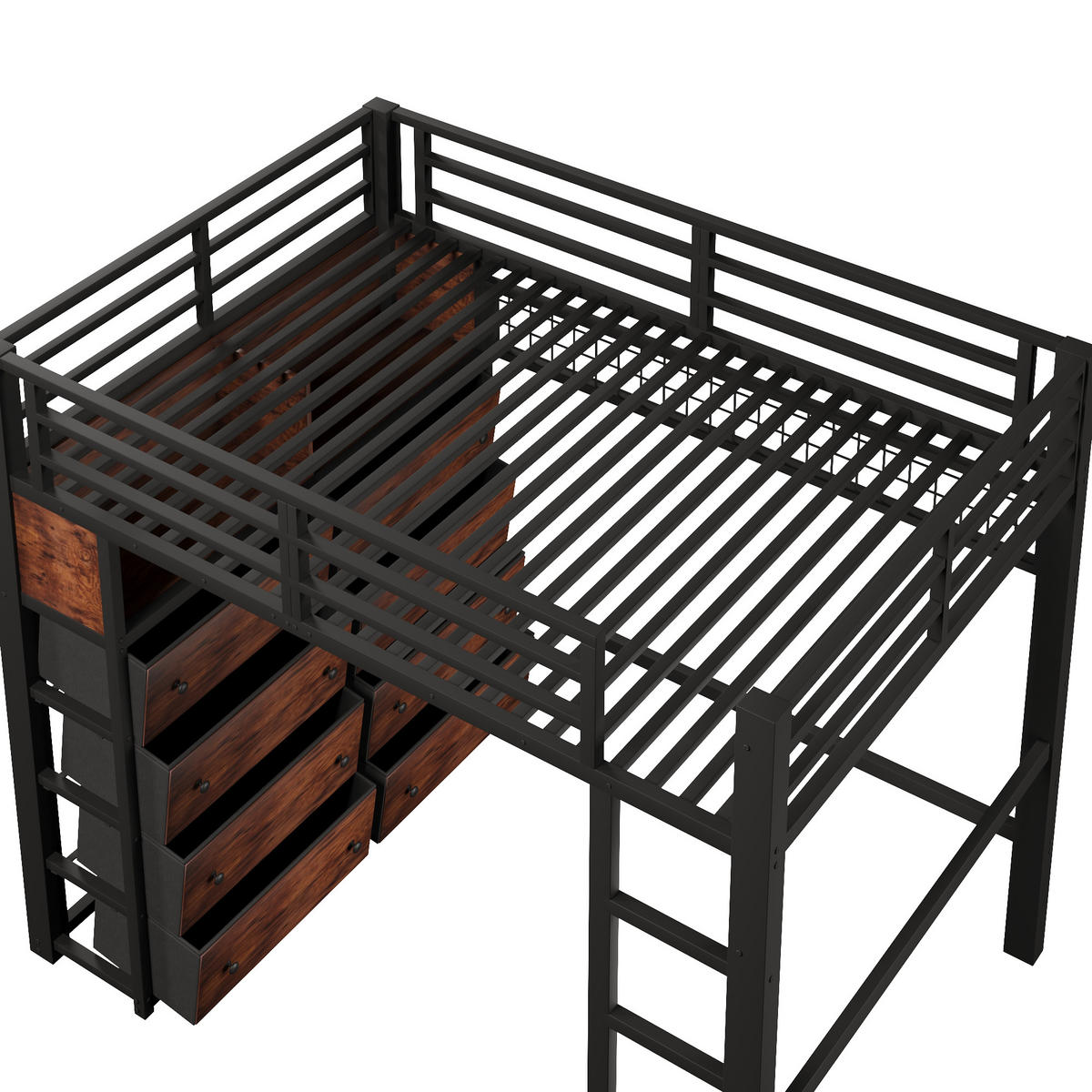 HOCHBETT mit 8 Schubladen 140x200 cm Metall Schwarz - Schwarz, Metall (140/200cm) - Meubliv