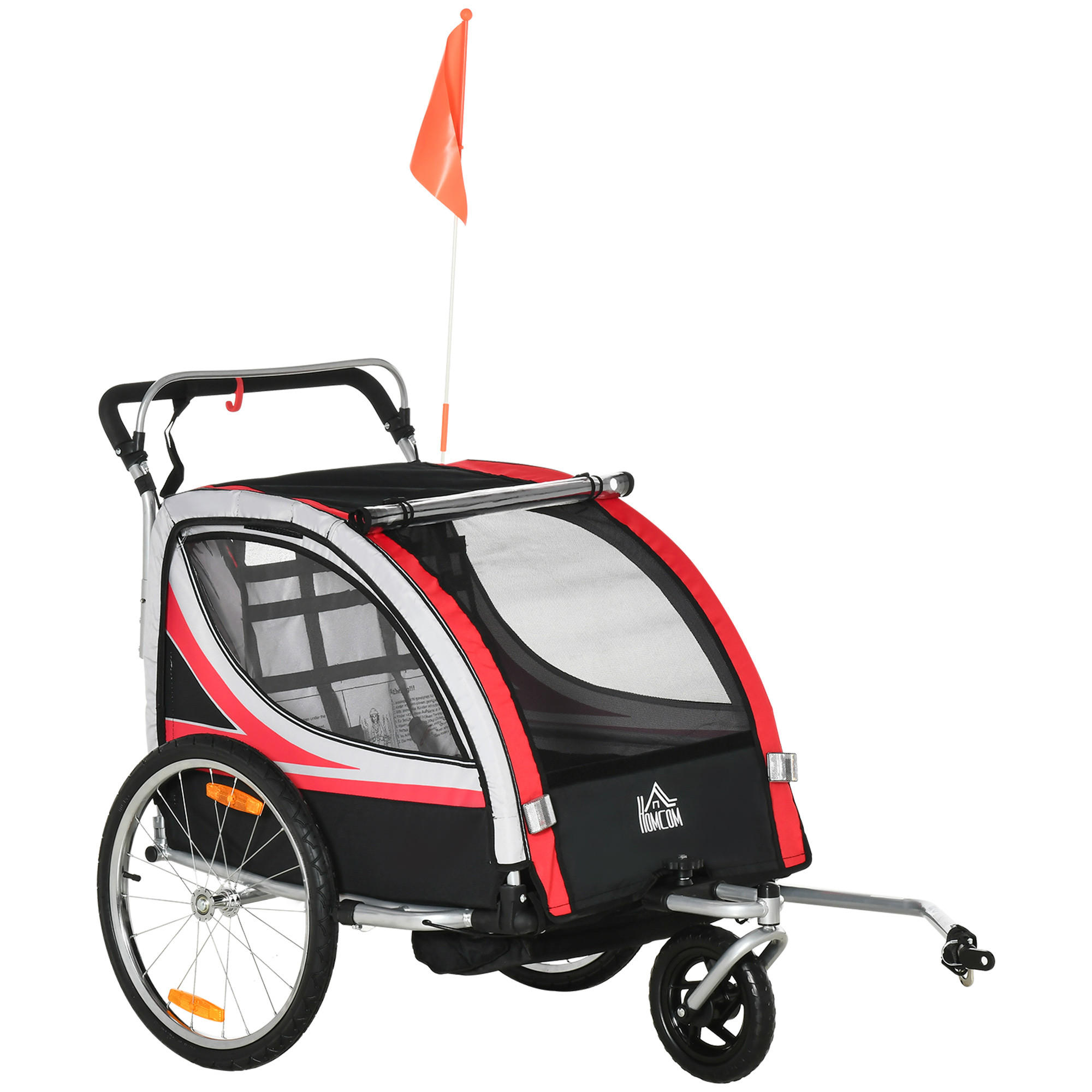 KINDERANHÄNGER, Kinderfahrradanhänger, Rot - Rot, Metall (75/101/142cm) - HOMCOM