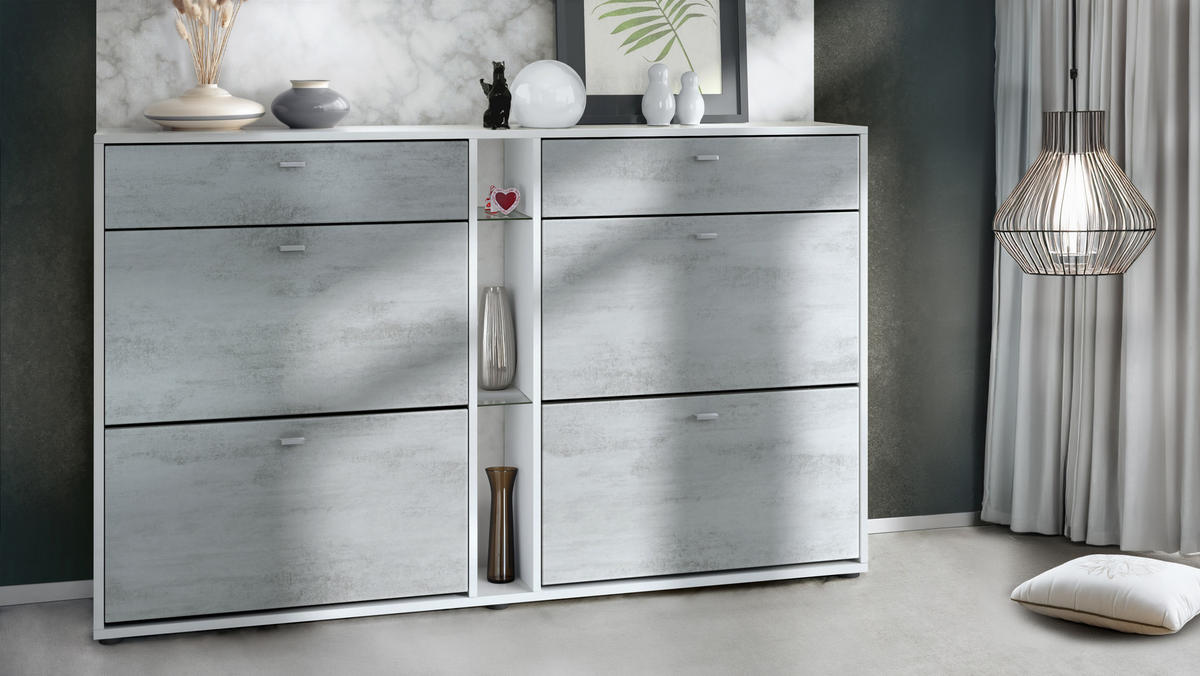 SCHUHSCHRANK Today Fronten in Beton Oxid Optik - Hellgrau, Holzwerkstoff (155.5/95/28cm) - Vladon