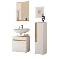 BADMÖBEL-SET 3-teilig weiß, Wotan Eiche, Badkombination 114 cm - Silberfarben/Eiche Wotan, Glas/Holz (116/200/34cm) - Furn.Design