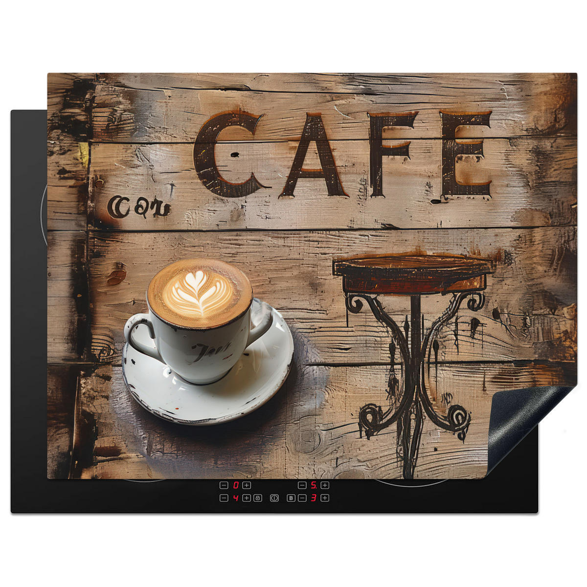 HERDABDECKPLATTE Cafe - Holz - Kaffee - Regale 77x59 cm - Schwarz, Kunststoff (77/0.2/59cm) - MuchoWow