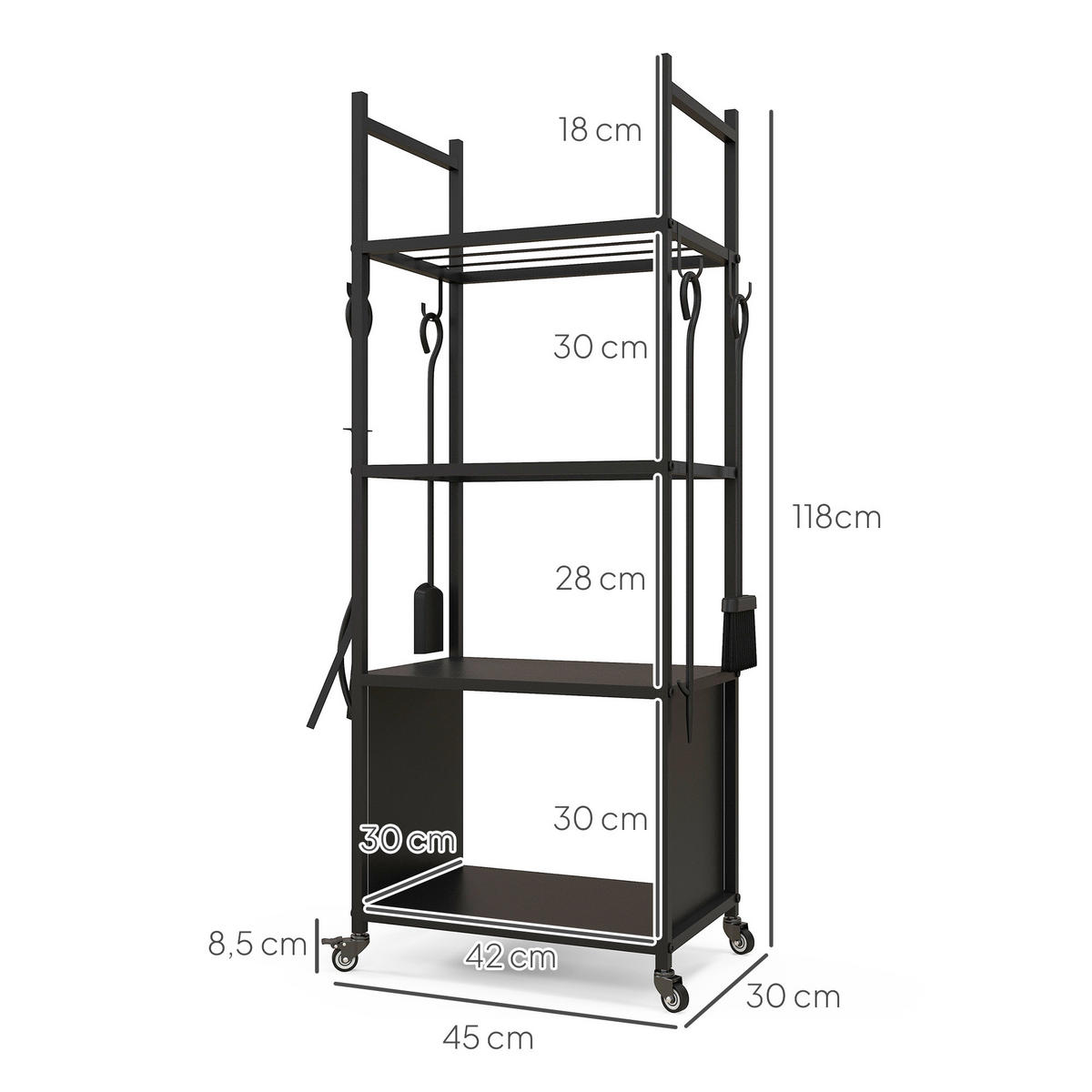 HOLZREGAL, 4-stöckiges Regal 45 x 30 x 118 cm Schwarz - Multicolor, Kunststoff (30/118/45cm) - FORIOUS