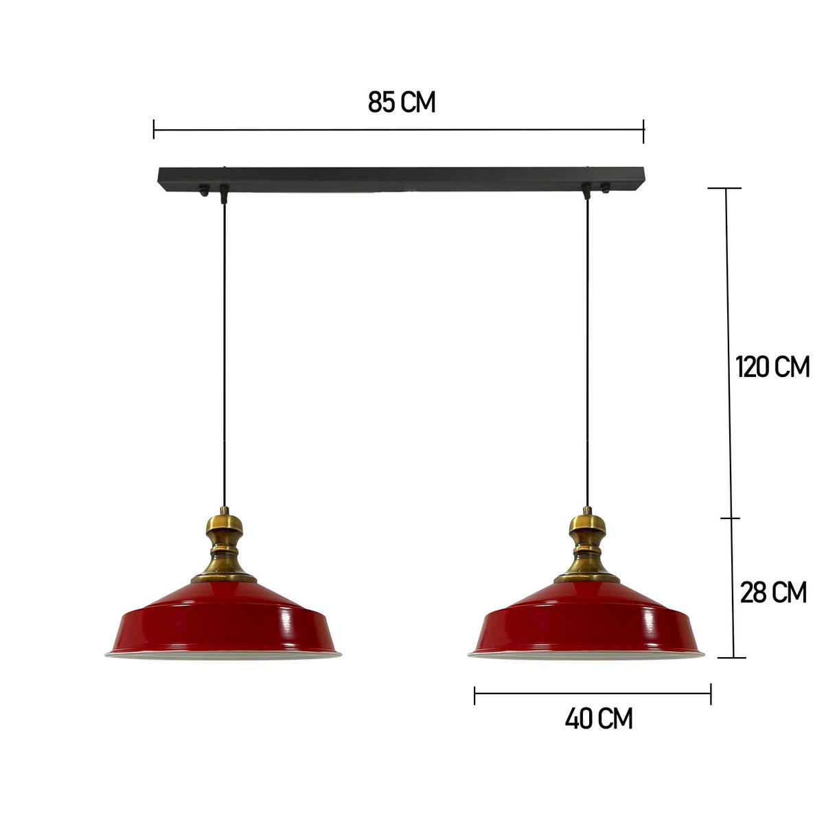 PENDELLEUCHTE Asletl 2 Flammig 40/36 cm - Weiß Hochglanz/Rot, Metall (40/36cm) - Bamyum