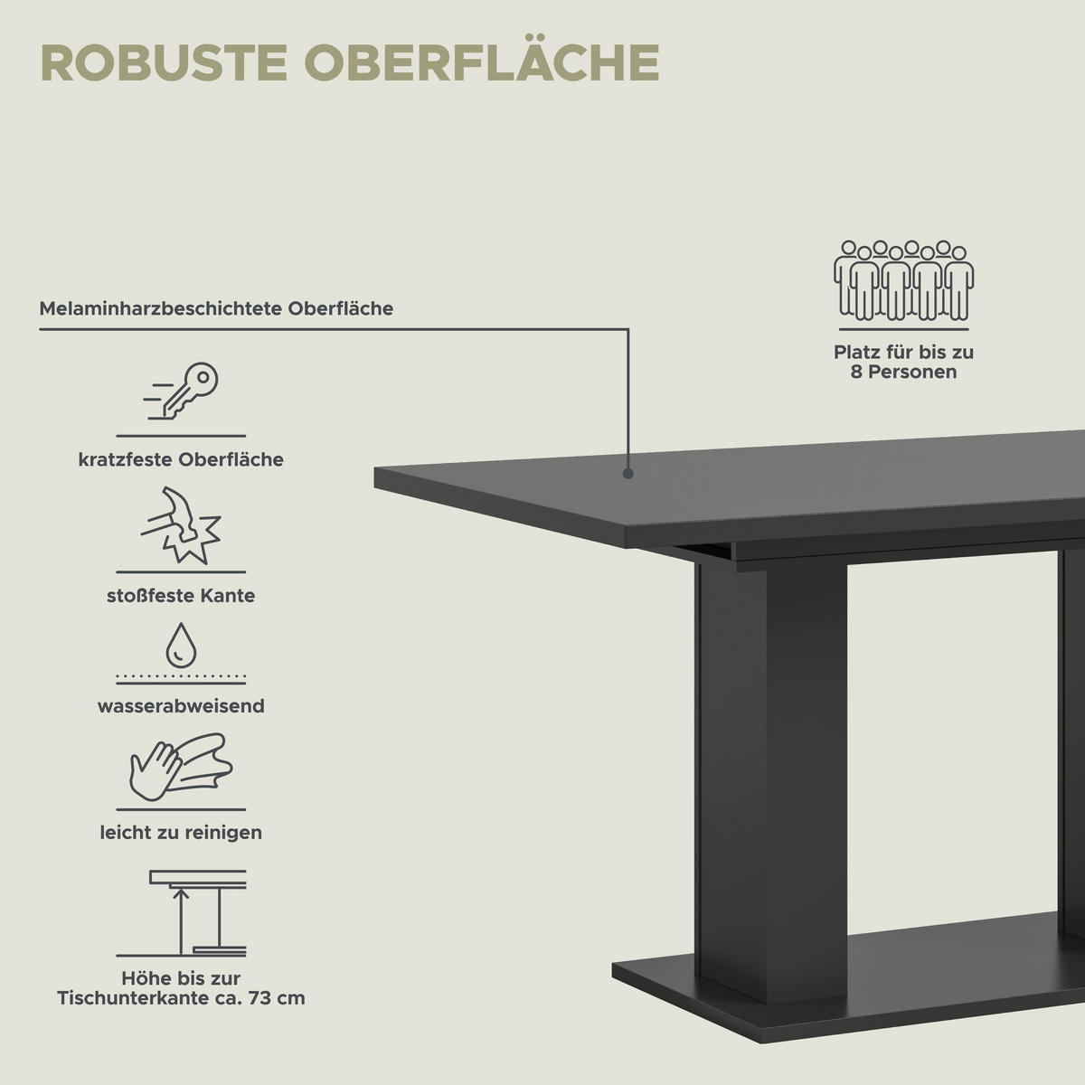 ESSTISCH MOTION (B/H/T: ca. 150/76/90 cm) in grau/grau - Grau, Holzwerkstoff (90/150/76cm)