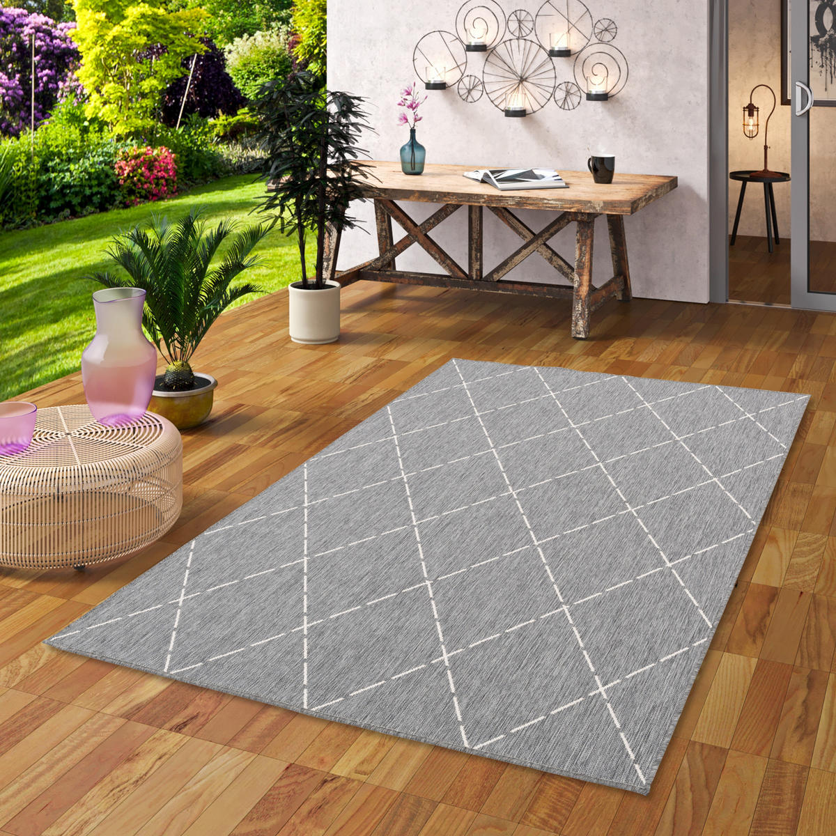 IN- UND OUTDOOR TEPPICH BEIDSEITIG NEWPORT RAUTEN - Grau, Textil (80/150cm) - Pergamon