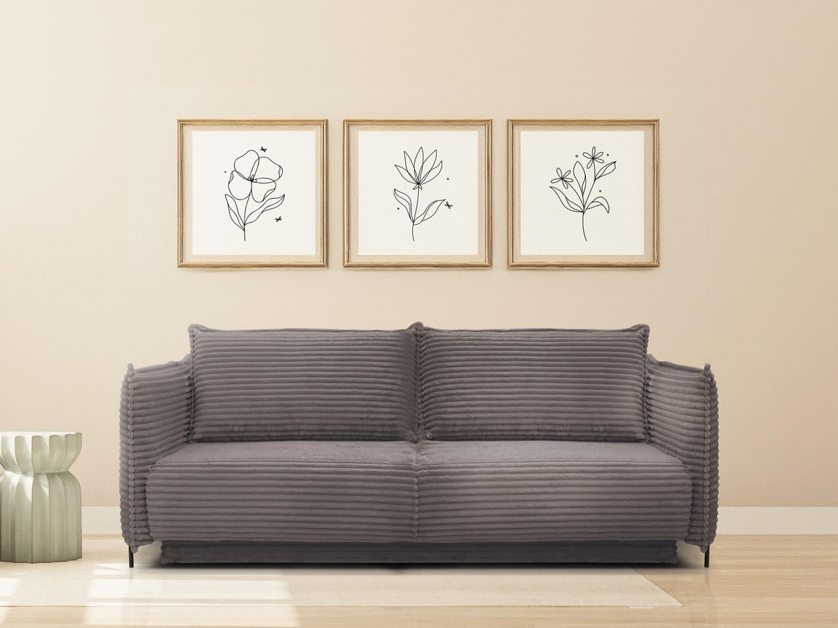 SOFA Amalfi greige mit Schlaffunktion - Taupe/Schwarz, Textil/Metall (226/90/105cm) - Selsey