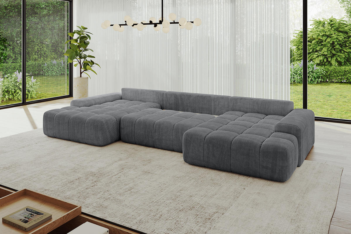 WOHNLANDSCHAFT ENSI-U - 353x164x88 cm Dunkelgrau - Dunkelgrau, Holzwerkstoff/Kunststoff (357/69/164cm) - ALTDECOR