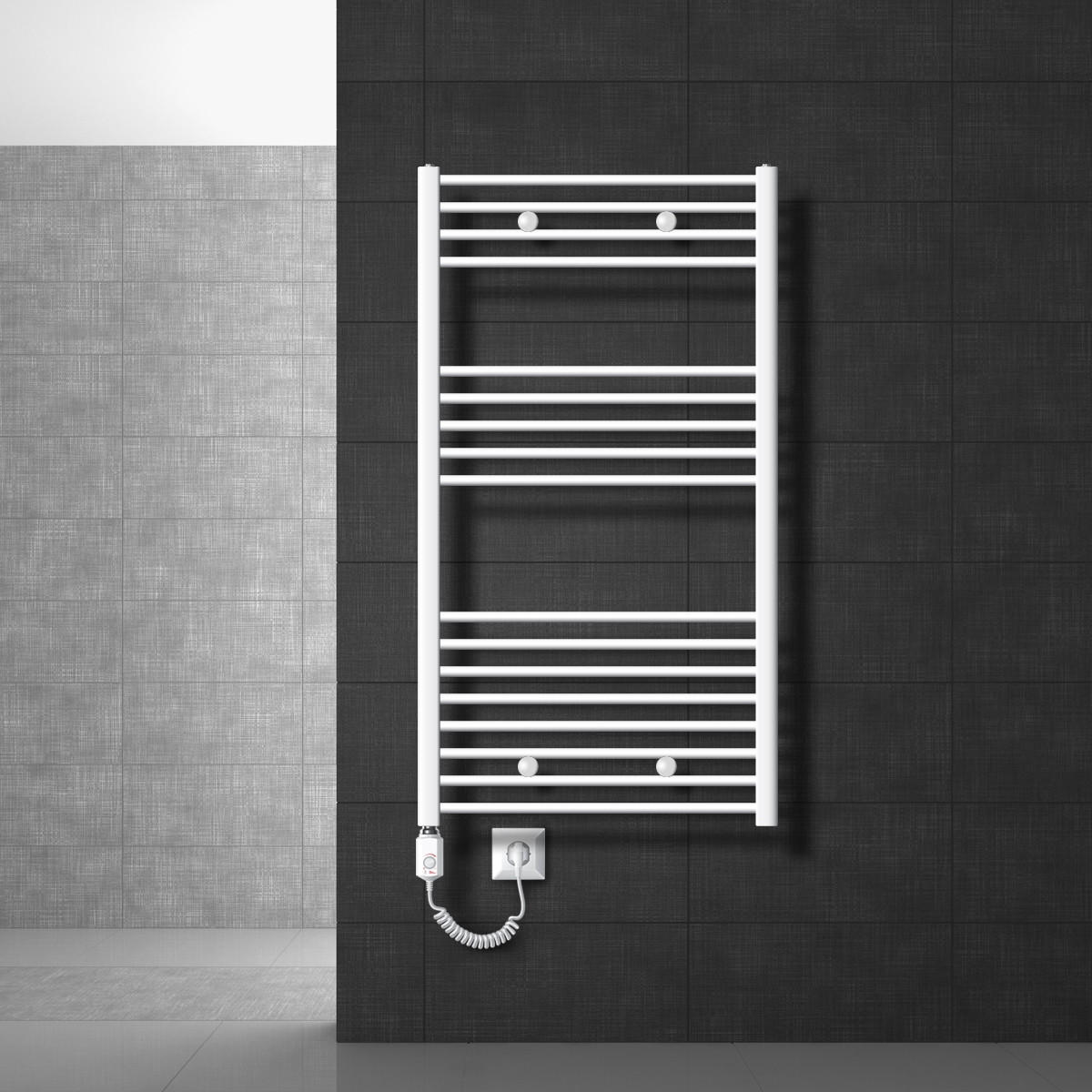 BADHEIZKÖRPER elektrisch Sahara 750x1200 mm Weiß gerade mit Heizstab 900W - Weiß, Metall (3/120/75cm) - LuxeBath