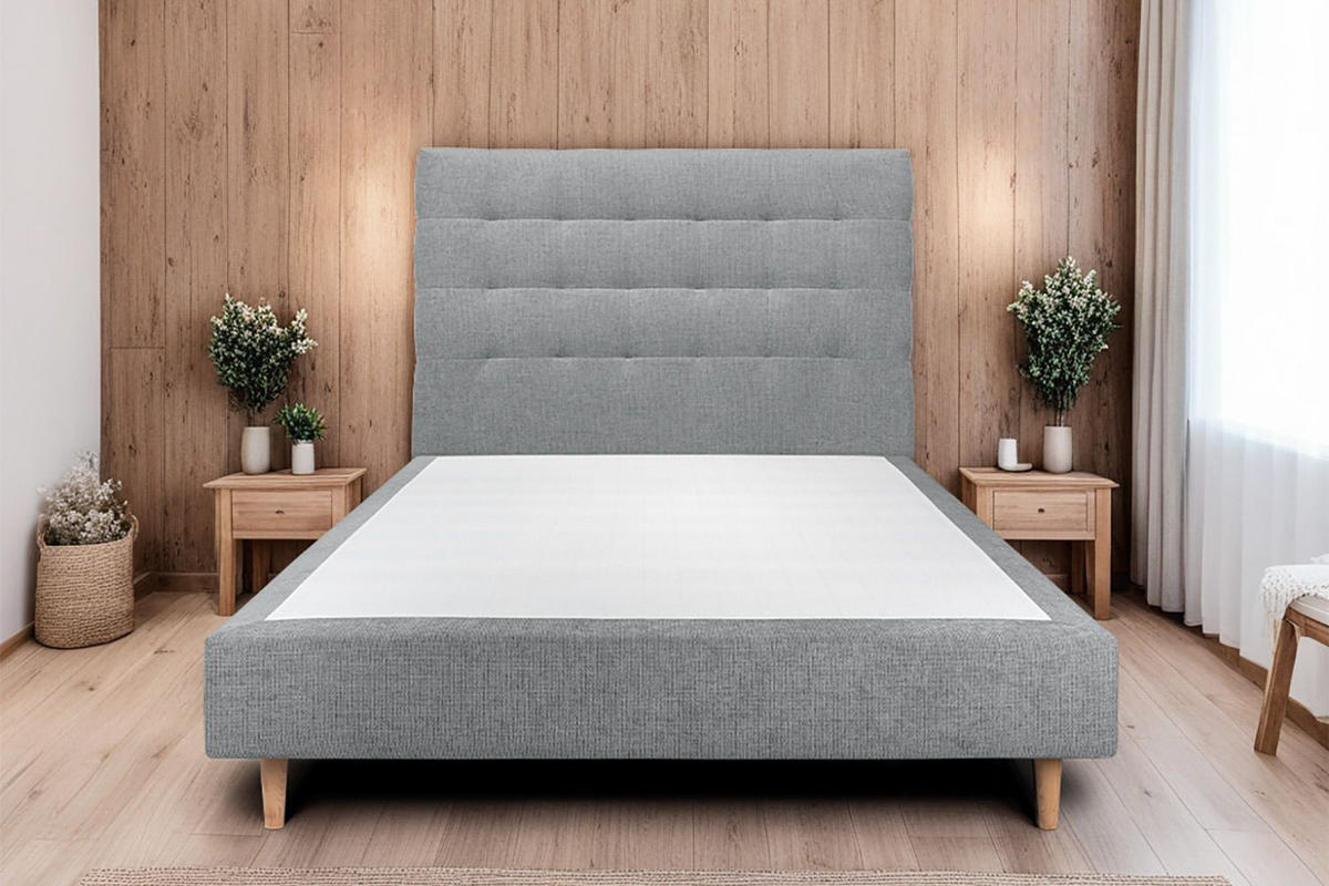 KOPFTEIL gepolstert - Gesteppt – Anthrazitgrauer Stoff - 200 cm - Beige/Anthrazit, Holz (200/120/10cm) - Sommeil de Plomb