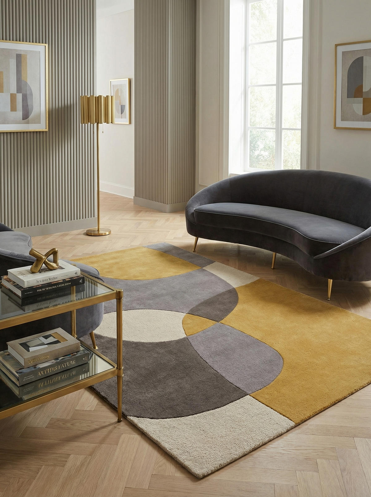 WOLLTEPPICH Abstrakt-Design mit farbakzente AIRE, Gelb-Beige 160x230 cm - Gelb, Textil (160/230cm) - KADIMA DESIGN