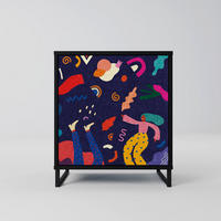 SIDEBOARD FESTIVE PLEASURES, Schwarz, 57,5x42x67,5 cm, Schwarze Metall-Rahmenfüße - Multicolor/Schwarz, Holzwerkstoff/Metall (57.5/67.5/42cm) - SpaceRebels