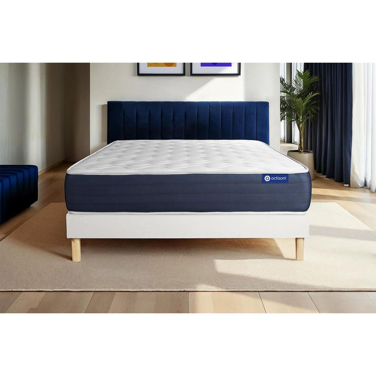 BETT Actimemo sleep Memory-Schaum 130 x 220 cm h1 - Kit Bettgestell Weiß - Beige/Weiß, Karton/Holz (130/220cm) - ACTISOM