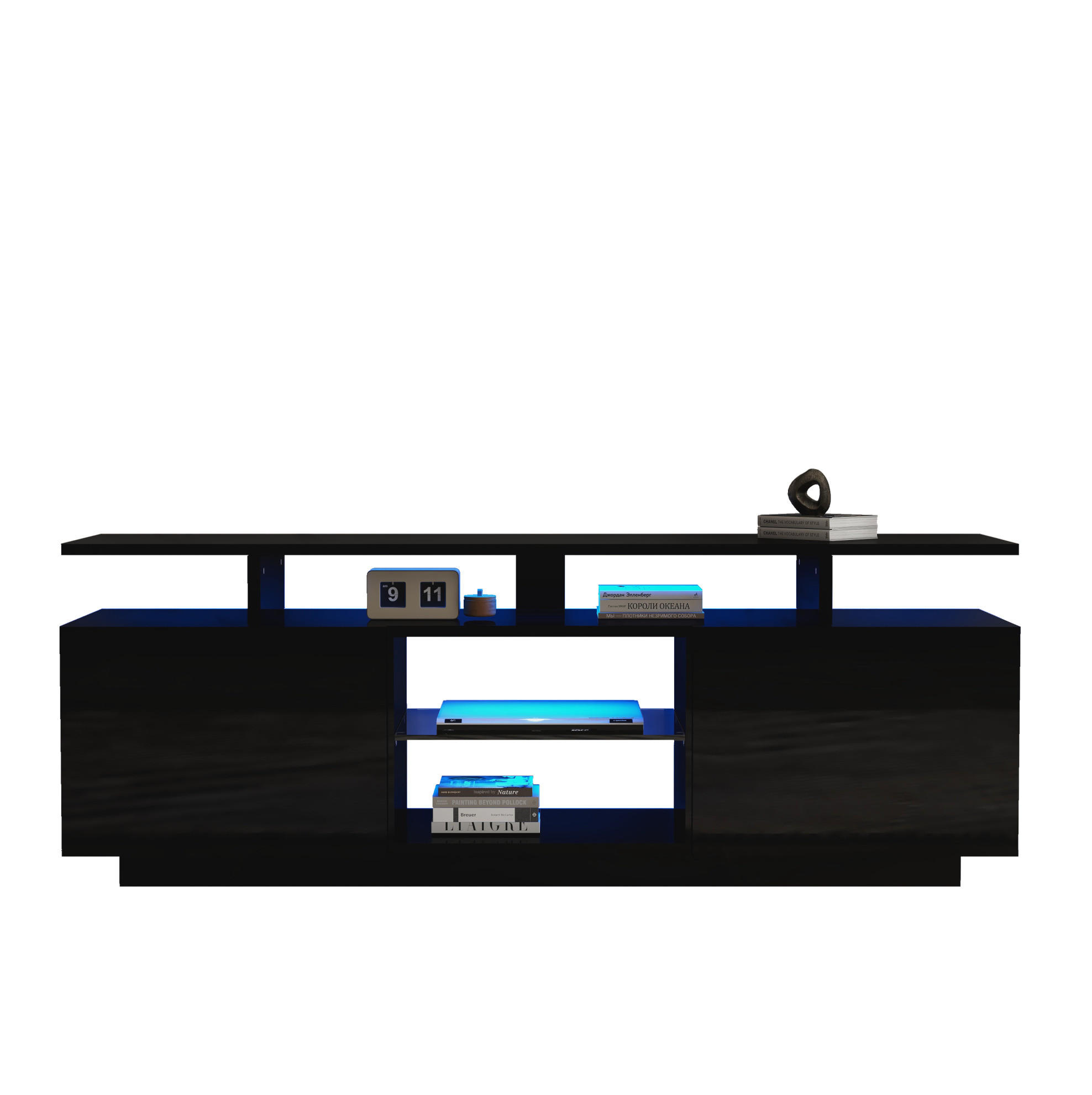 TV-SCHRANK mit LED-Beleuchtung 140 cm Schwarz Hochglanz - Schwarz, Holzwerkstoff (35/55/140cm) - Beauniv