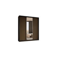 KLEIDERSCHRANK mit Spiegel-Schiebetüren und Aluminium-Leisten - LAMELO - 180 cm Schwarz+Schwarz+ Artisan - Schwarz/Eiche Artisan, Holzwerkstoff (180/216/61cm) - ALTDECOR