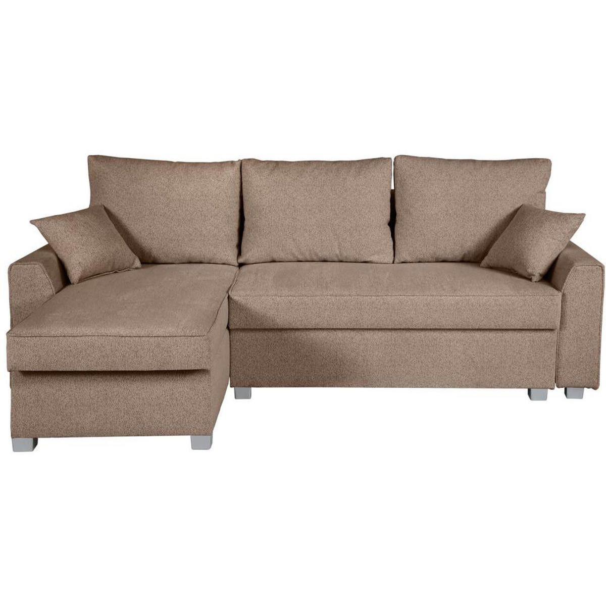 ECKSCHLAFSOFA Teramo hellbraun - Hellbraun/Schwarz, Kunststoff/Textil (235/150cm) - Beautysofa