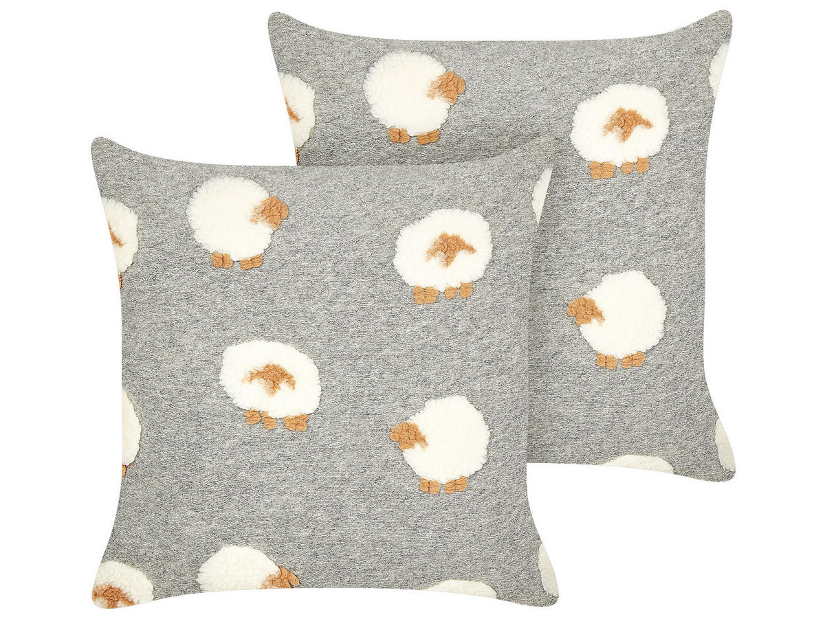 DEKOKISSEN 2er-Set Grau 45/45 cm Einadia - Weiß/Grau, Textil (45/45cm) - Beliani