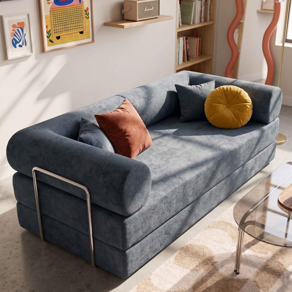 SCHLAFSOFA mit 2 Sitzplätzen, Dunkelblau - Blau, Textil (204/67/102cm) - Oviala