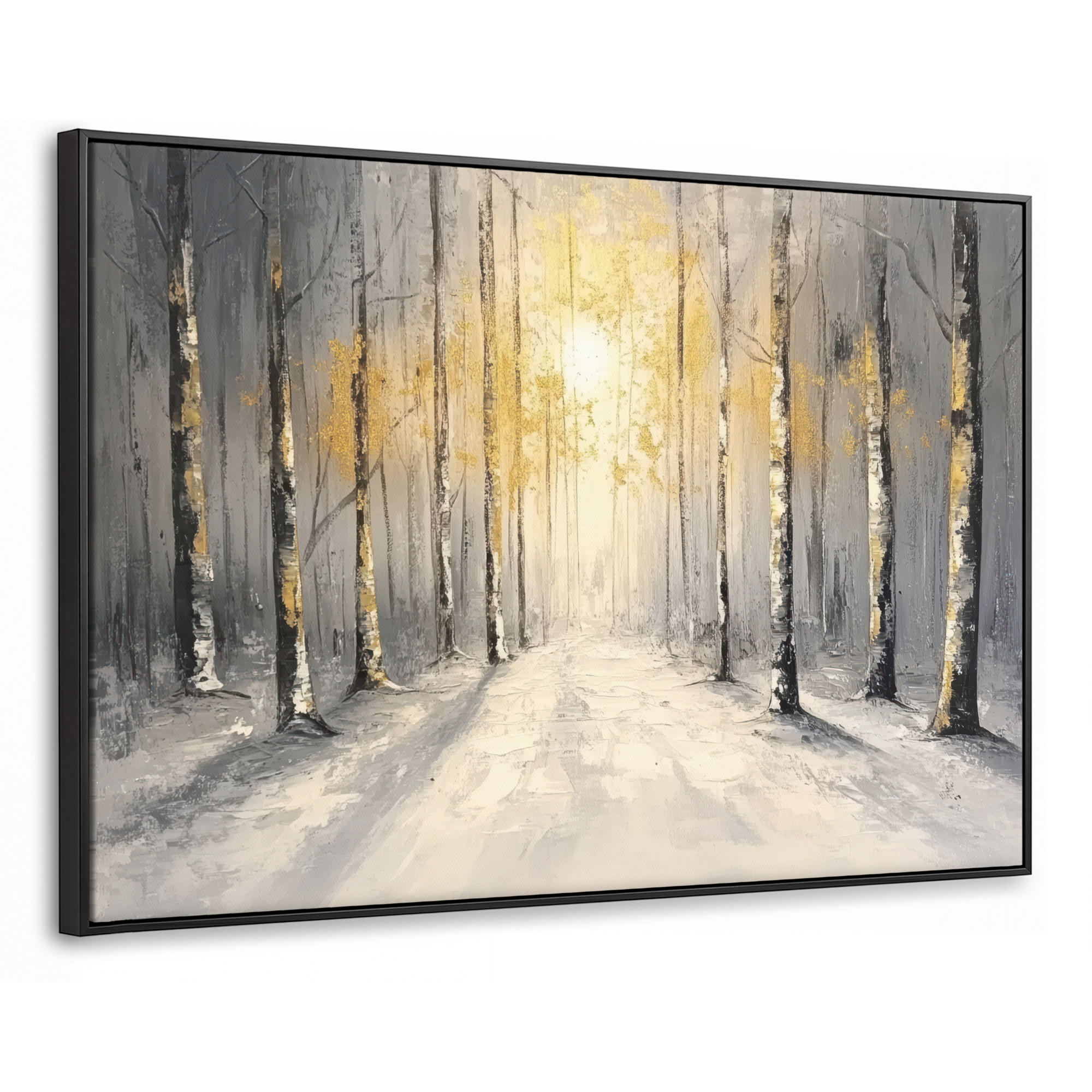 LEINWAND Bilder mit Rahmen - Winter - Abstrakt - Schnee - Natur - Sonne - 90x60 - Grau, Textil (90/60cm) - MuchoWow