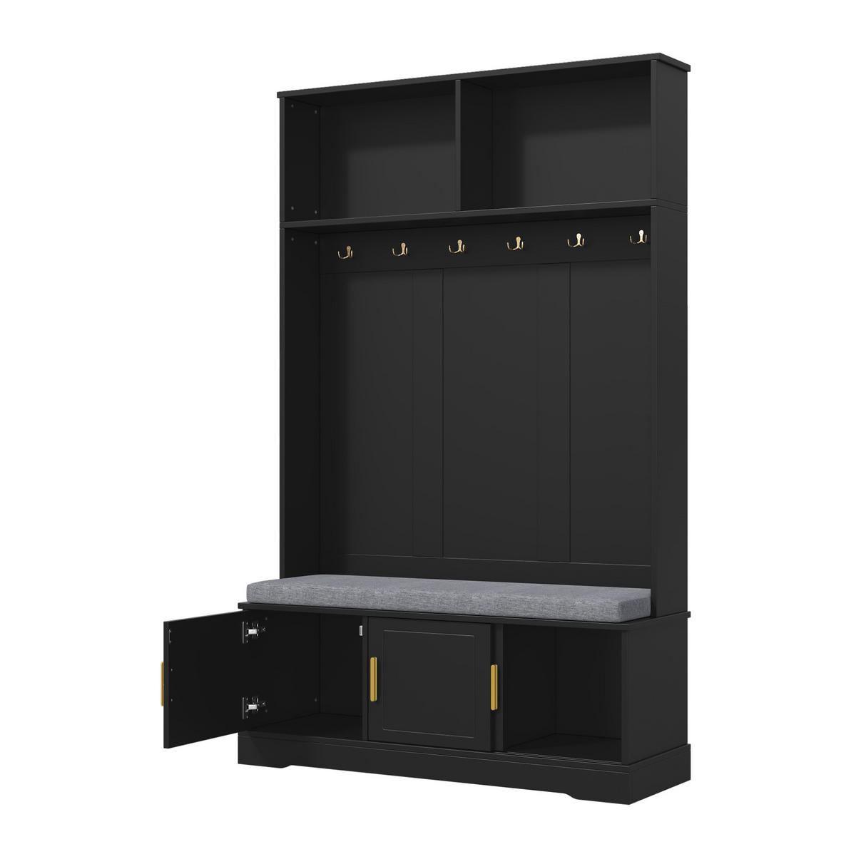 GARDEROBE 120/40/191 cm schwarz aus Spanplatte mit Sitzbank, Schuhregal und 6 Haken - Schwarz, Holzwerkstoff (120/191/40cm) - OKWISH