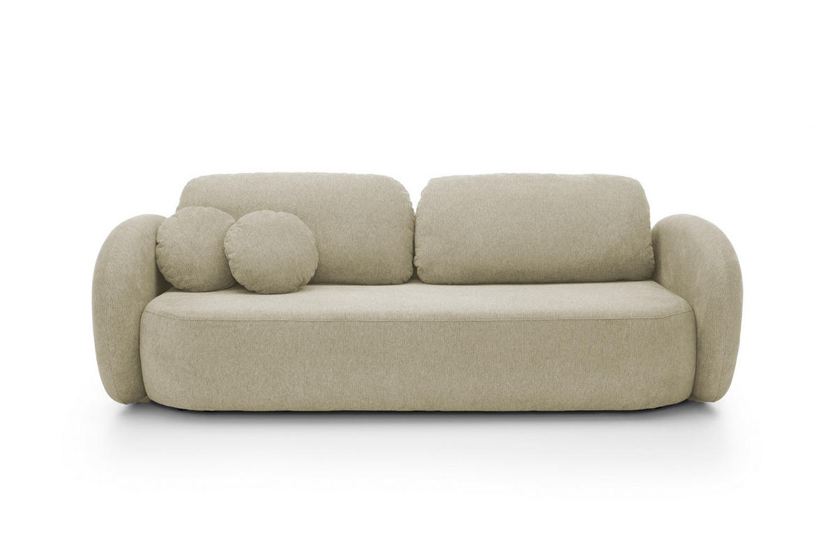 SOFA OLIO Mit Schlaffunktion Und Bettkasten, Bonell-Taschenfederung, Aragon-Stoff, lose Rückenkissen, freistehend, 238x101x86 cm Beige - Beige, Holz/Textil (238/86/101cm) - DomoHome