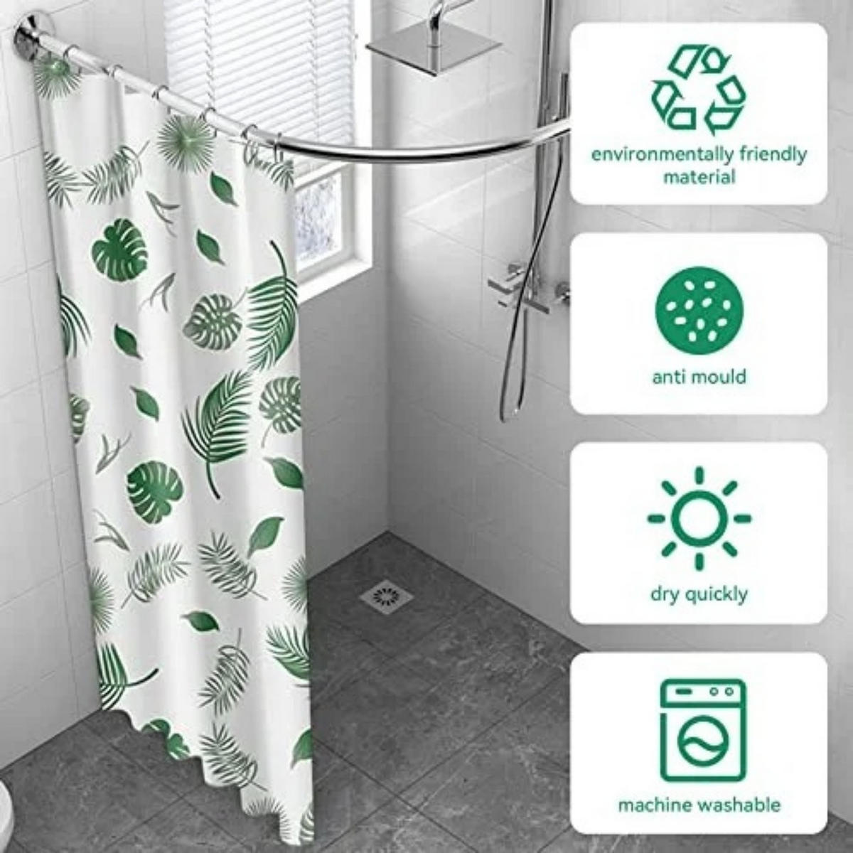 DUSCHVORHANG Weiß Blätter Grün wasserdicht schimmelresistent Badezimmer - Multicolor, Kunststoff (180/180cm) - MCBOSON