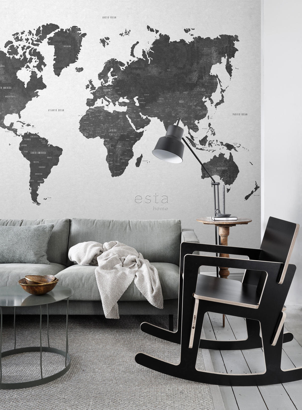 FOTOTAPETE Weltkarte im Vintage-Look 279 x 279 cm - Schwarz, Papier (279/279cm) - ESTAhome