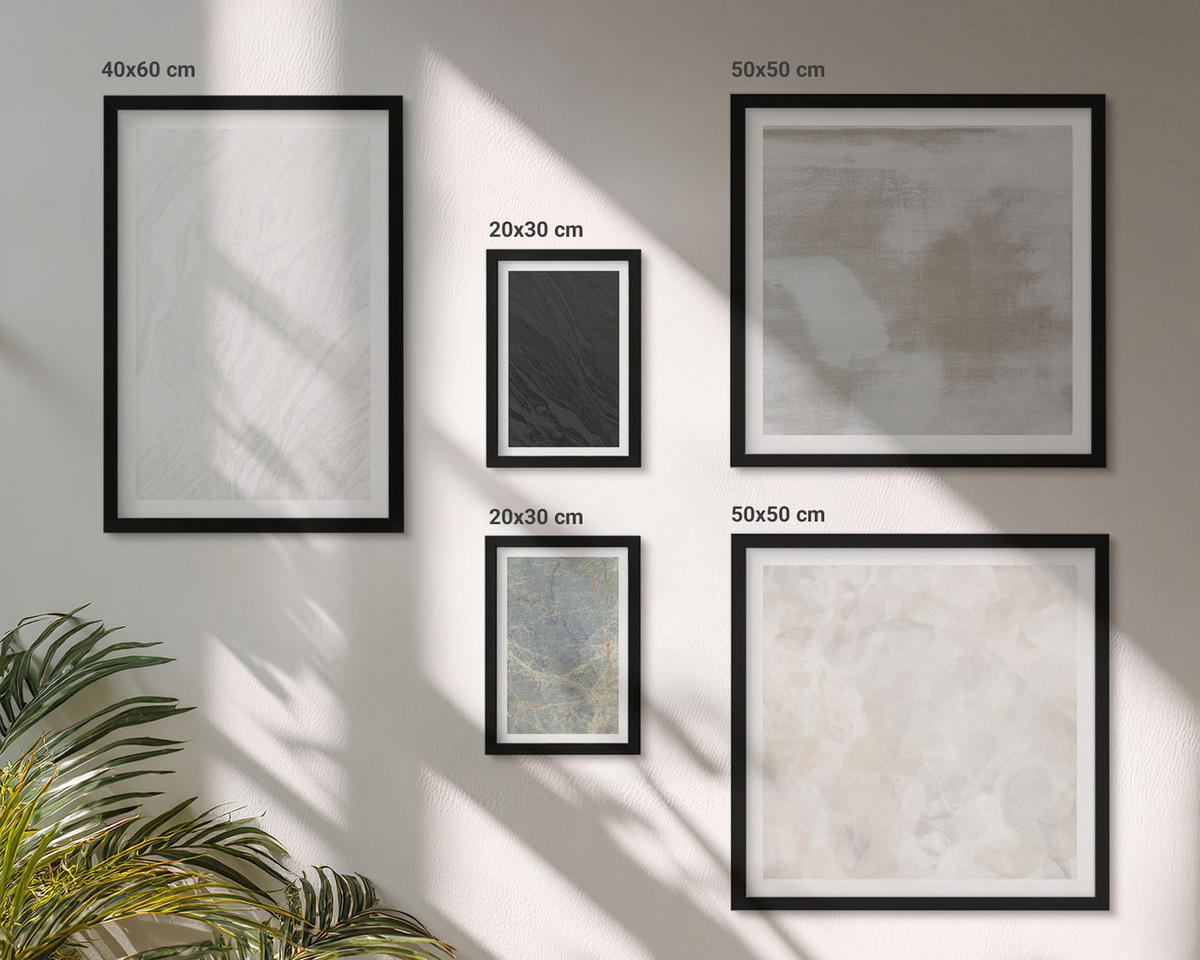 BILDER SET 5er Set - 50x50 cm & 20x30 cm & 40x60 cm Schwarzer Rahmen - Steintexturen - Schwarz, Kunststoff (40/60cm) - TULUP