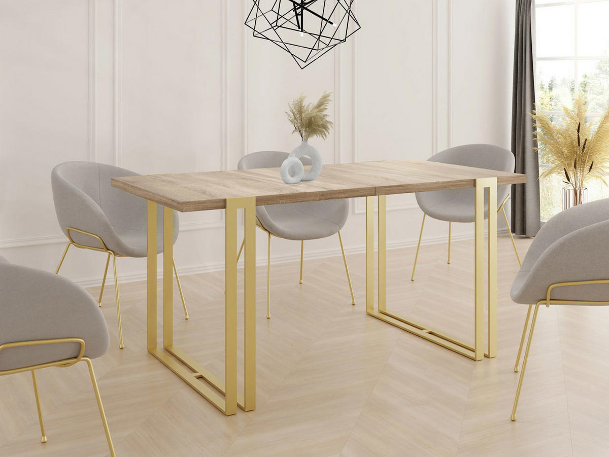 ESSTISCH Stella rechteckig ausziehbar, Sonoma Eiche 140-260/80/76 cm - Goldfarben/Braun, Holzwerkstoff/Metall (80/240/76cm) - WFL GROUP