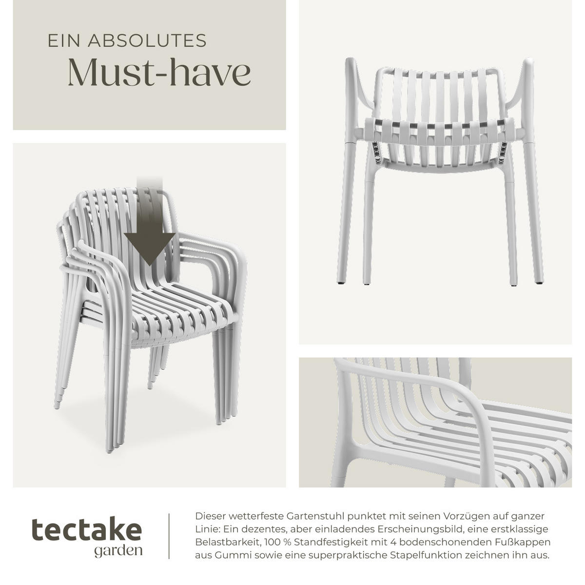 GARTENSTÜHLE Alcudia,54,5 x 58 x 80,5 cm, Belastbarkeit 120 kg,weiß - Creme, Textil (54.5/80.5/58cm) - tectake