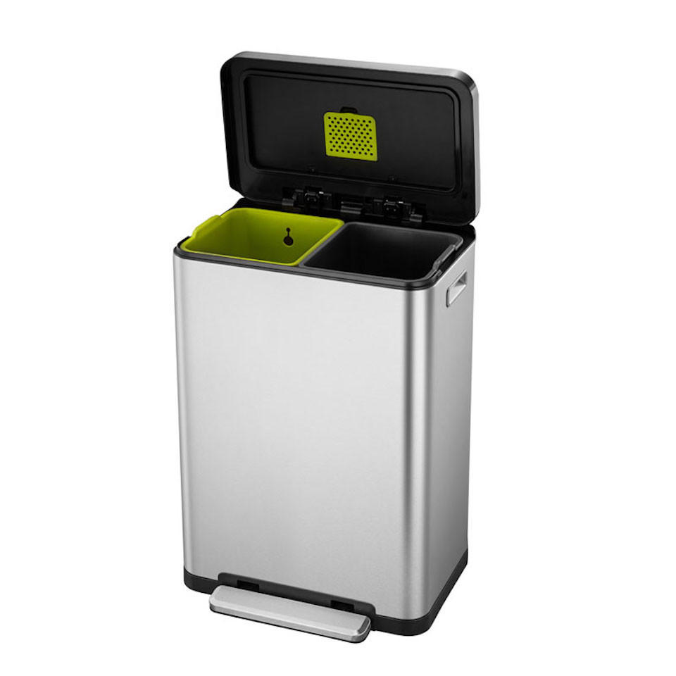MÜLLEIMER Stilvoller Rechteckiger Mit Extra Breitem Pedal & Gedämpften Stay Open Deckel 65,2 x 43,3 x 33,4 cm 20 & 20 Liter Silber - Silberfarben, Metall (43.3/65.2/33.4cm) - PROREGAL