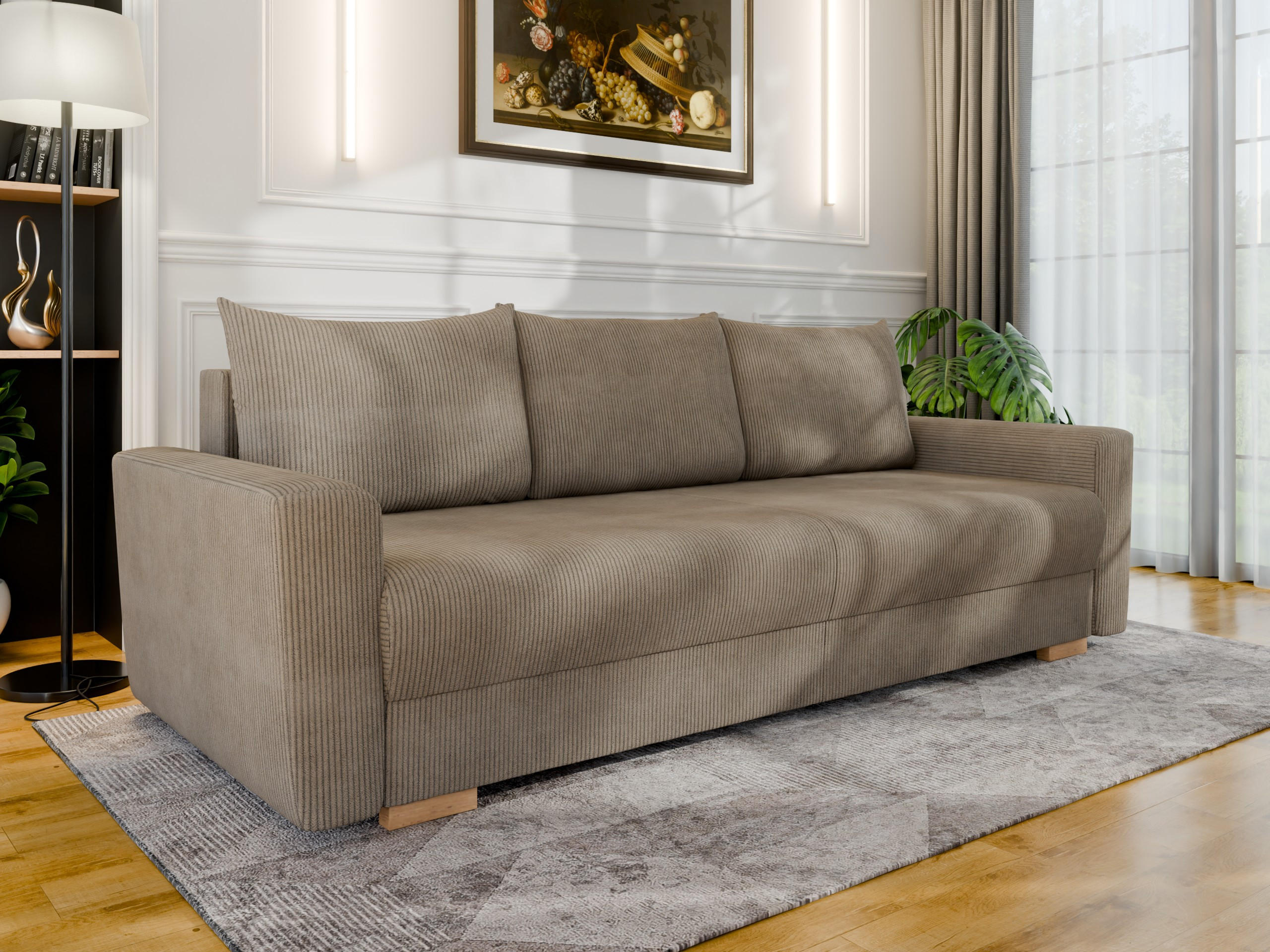 3-SITZER-SCHLAFSOFA ELMA mit Bettfunktion, hellbraun - Hellbraun, Holz (92.5/79/230cm) - Panda Möbel