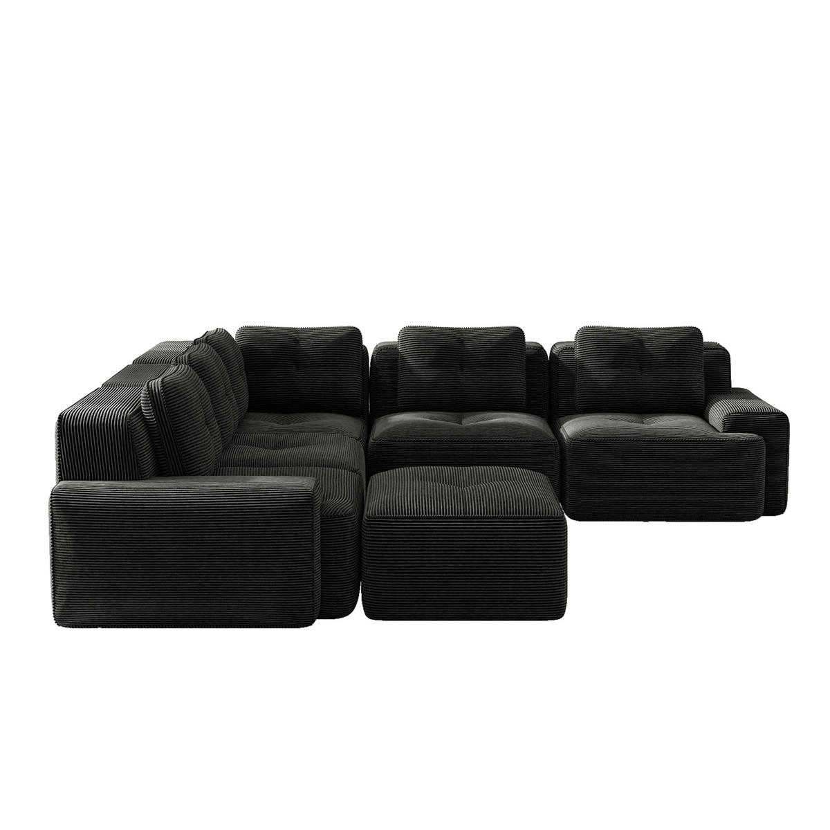 WOHNLANDSCHAFT DE-34424 mit Ottoman und Cordstoff Schwarz - Schwarz, Textil (295/69/295cm) - ComfortXL