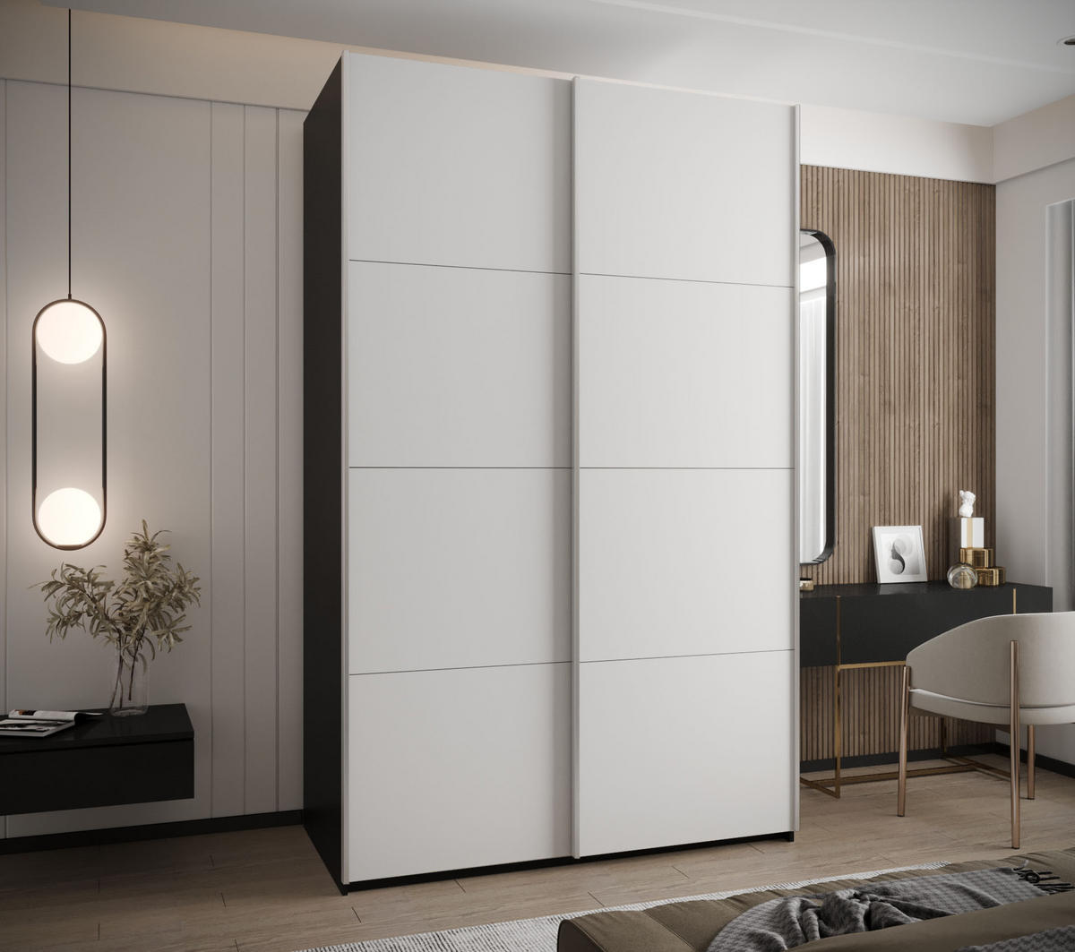 SCHWEBETÜRENSCHRANK 245,5/160/64 2-türig - Silberfarben/Schwarz, Holz/Metall (160/245/64cm) - Abiks Möbel
