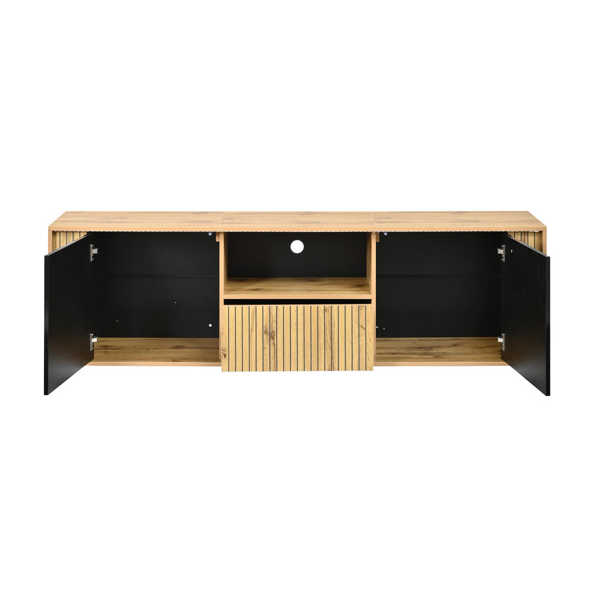 LOWBOARD DE-40468 mit LED und Streifen-Design Schwarz - Schwarz, Holzwerkstoff (180/51/40cm) - ComfortXL