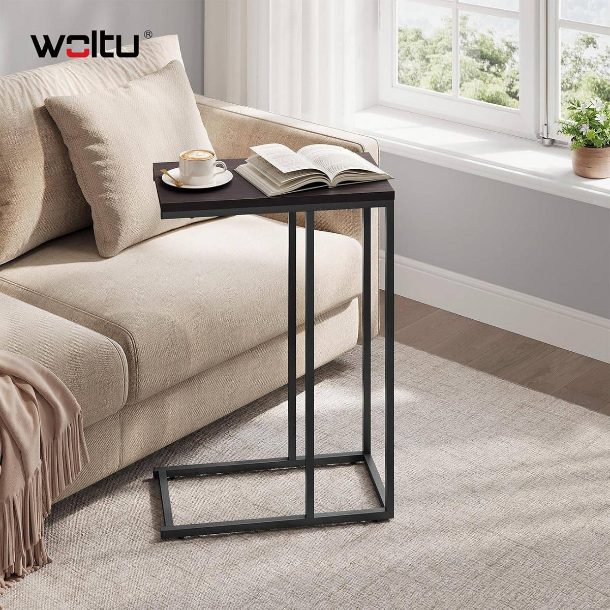 BEISTELLTISCH, Couchtisch C Form, 45 x 63,5 x 25 cm - Dunkelbraun/Schwarz, Holzwerkstoff/Metall (25/45/63.5cm) - Woltu