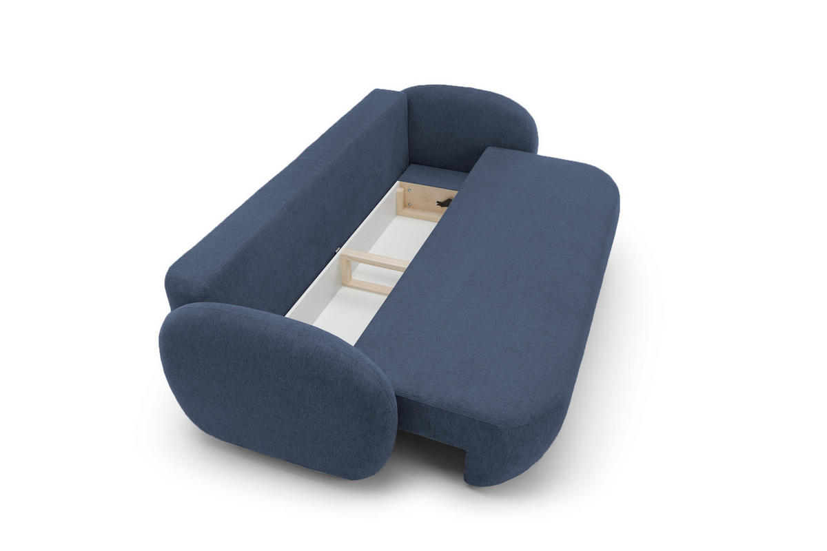 SOFA OLIO Mit Schlaffunktion Und Bettkasten, Bonell-Taschenfederung, Aragon-Stoff, lose Rückenkissen, freistehend, 238x101x86 cm Blue - Blau, Holz/Textil (238/86/101cm) - DomoHome