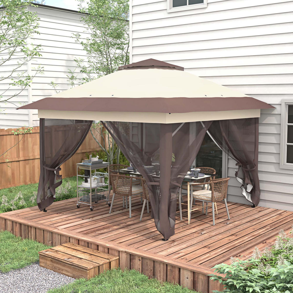 PAVILLON DE-13981 Pop-up, 4 Moskitonetze, mit Rolltasche Khaki/Braun - Mokka, Metall (364/294/364cm) - ComfortXL