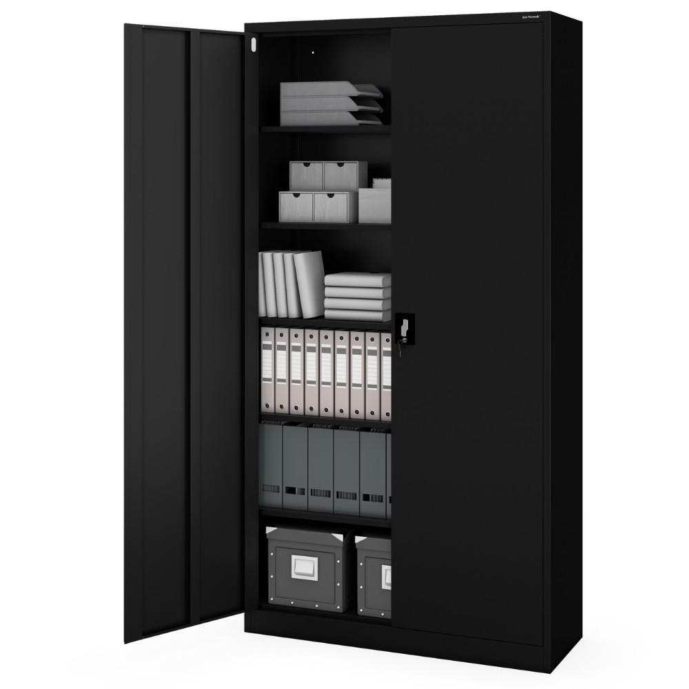 AKTENSCHRANK abschließbar KADO Flügeltüren 220x115x40cm Schwarz - Schwarz, Metall (115/220/40cm) - DELUKE