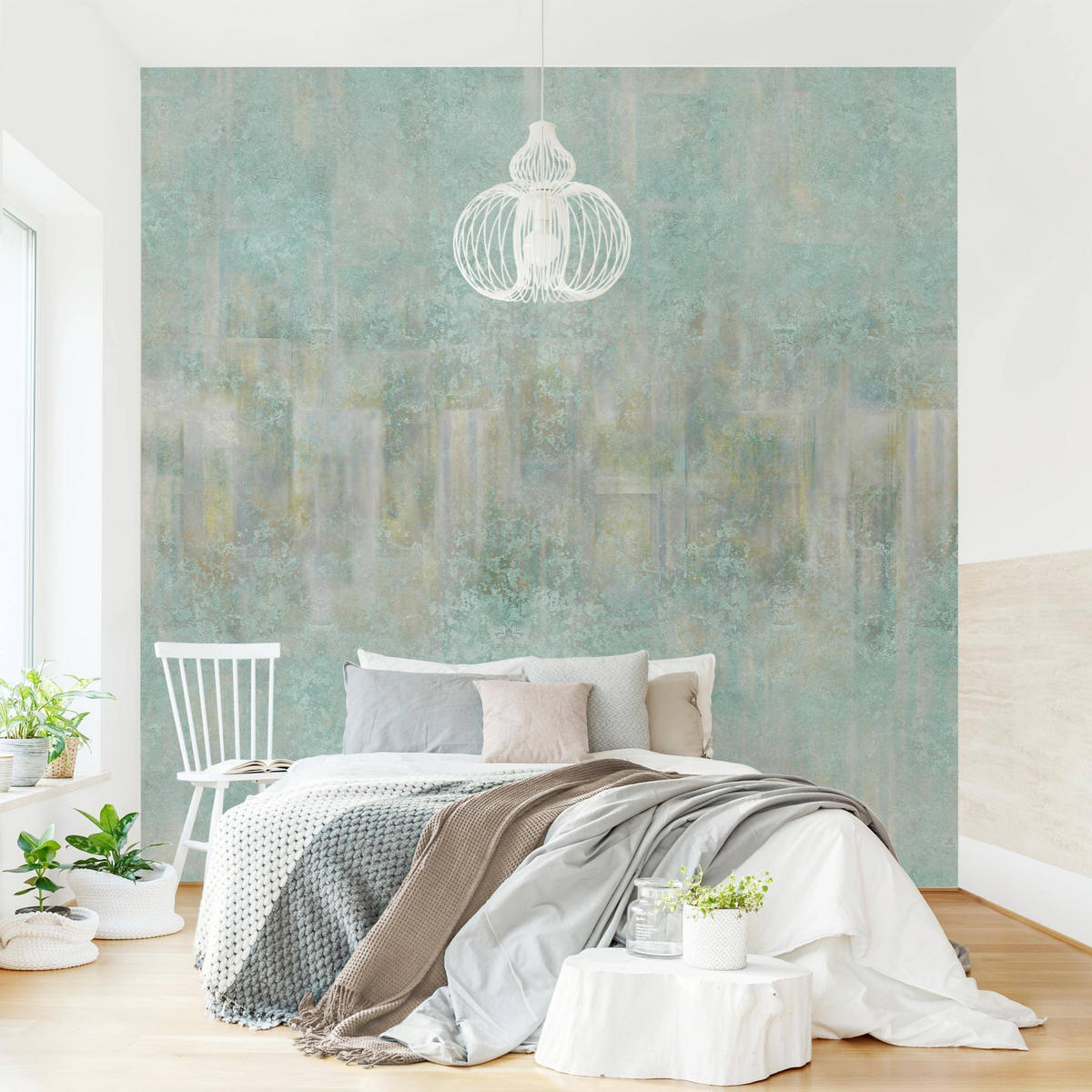 FOTOTAPETE Rustikales Betonmuster Mint 240/240 cm - Blau, Papier (240/240cm) - Bilderwelten