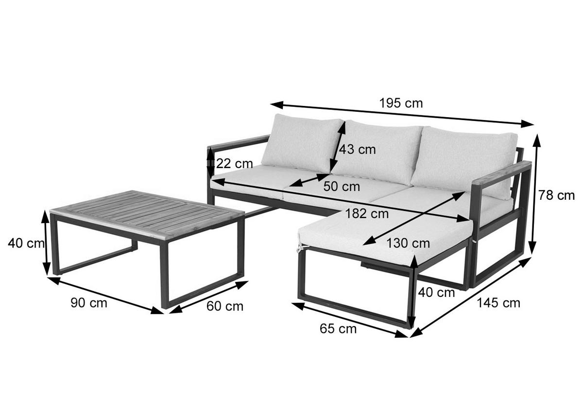 GARTEN-GARNITUR L26B 3ER-SET Braun, Hellgrau - Hellgrau/Braun, Textil - MCW
