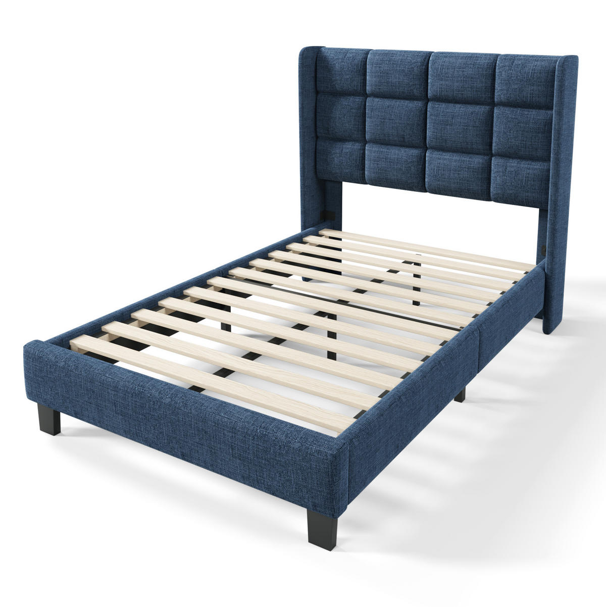 BETT mit Lattenrost 90x200 cm Leinen Blau - Blau, Metall (90/200cm) - Meubliv