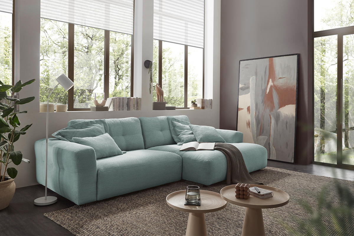 ECKSOFA XL MIKA Hellblau Cord - Schwarz/Hellblau, Kunststoff/Textil (296/167cm) - KAWOLA