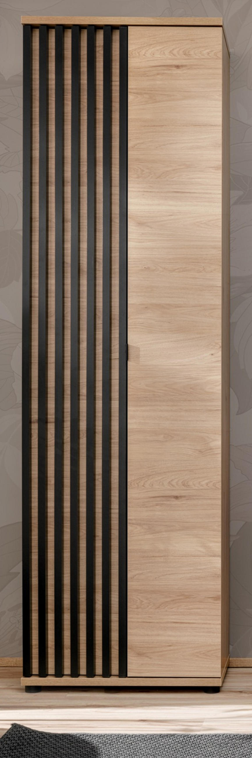 GARDEROBENSCHRANK Eiche, schwarz 60 cm, Flurschrank mit variabler Inneneinteilung - Eichefarben/Schwarz, Holzwerkstoff/Kunststoff (60/202/35cm) - Furn.Design