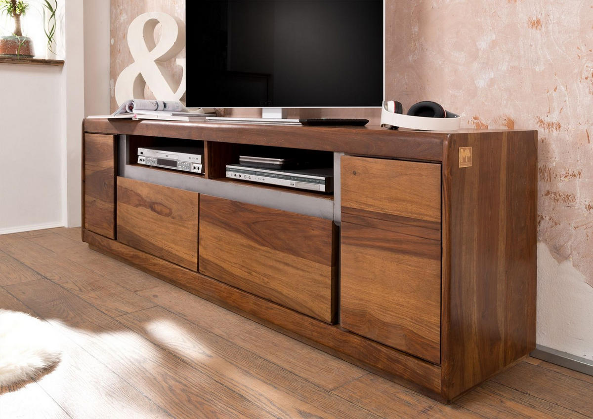TV-BOARD Sheesham 180x40x60 noble unique lackiert SYDNEY #143 - Braun, Holz (180/60/40cm) - Massivmoebel24