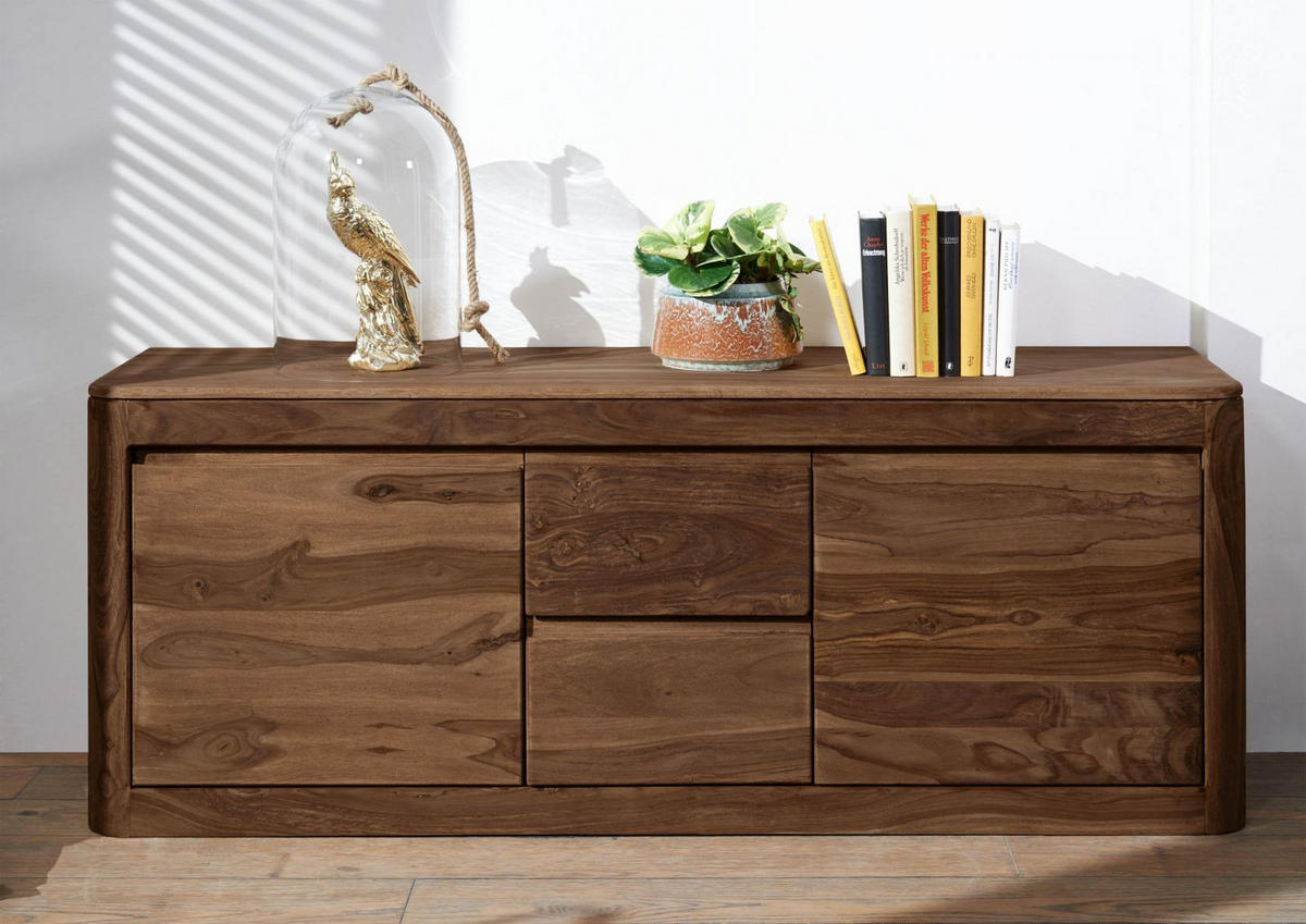 TV-BOARD Sheesham 147x40x58 rot-braun gebeizt TORONTO #100 - Dunkelbraun, Holz (147/58/40cm) - Massivmoebel24